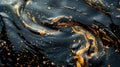 Black liquid texture background, waves of oil with gold paint, abstract luxury pattern. Concept of marble surface, water, Royalty Free Stock Photo