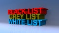 Black list grey list white list on blue