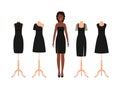 Black little dress on women. Set elegant cocktail dresses on woman mannequins. Silhouette apparel Royalty Free Stock Photo