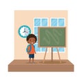 Black little student boy in classroom