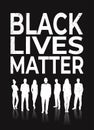 Black lives matter banner people silhouette awareness campaign against racial discrimination of dark skin color