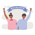 Black lives matter banner for protest, afro american man and woman fighting for equality