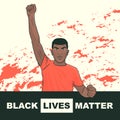 Black Lives Matter. Banner with Black Protesting Man. Fist raised up. Protest, Fight for Rights, Power Concept. Cartoon