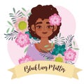 black lives matter, beauty girl with flowers portrait