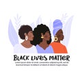 Black lives matter concept design with copy space. Afro-american womans protesting about human rights of black people.