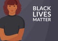 Black lives matter concept. Young beautiful African American woman stands with folded arms. Girl power, race equality and