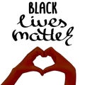 Black Lives Matter. Drawn woman`s dark-skinned hands making a heart shape