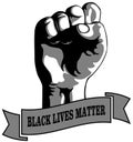 Black lives matter fist illustration, banner for protest. Raised fist rally campaign against racial discrimination of dark skin co