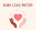 Black lives matter. Hands holding red heart. Vector illustration Royalty Free Stock Photo