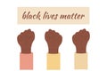 Black lives matter. Hands in protest raised up into air. I can`t breath. Equality, freedom for african american people. Royalty Free Stock Photo