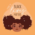 black lives matter, happy face girl curly hair character