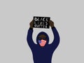 Black Lives Matter Illustration. African man in protective face mask with American flag holding a tablet with the slogan Royalty Free Stock Photo