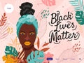 Black lives matter landing page with black woman in a mint turban