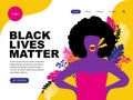 Black lives matter landing page with black woman speak up