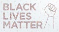 Black lives matter. Large group of people form to create black lives matter and a strong fist.