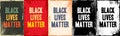 Black lives matter lettering cards on different backgrounds. Sticker, patch, poster design. Vintage colorful, black and white, red Royalty Free Stock Photo