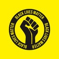 Black lives matter modern logo, banner, design concept, sign, symbol, right hand, yellow background