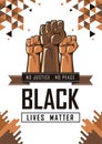 Black lives matter poster for protest, rally or awareness campaign against racial discrimination of dark skin color.