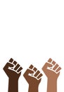 Black Lives Matter power fists, equality history pride, brown skin isolated, prejudice discrimination activism illustration,being