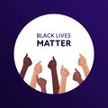 Black lives matter protest concept. Vector flat illustration. Banner template with text. Human hand with thumbs up gesture. Multi-