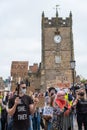 Black Lives Matter protesters hold banners in front of the Green Howards Museum in Richmond, North Yorkshire