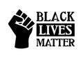 Black Lives Matter with proud fist, black history pride symbol, prejudice and discrimination activism banner illustration, african