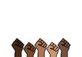 Black Lives Matter proud fists, black history pride, copy space white background, prejudice discrimination activism banner Royalty Free Stock Photo