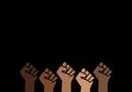 Black Lives Matter proud fists, history pride month, copy space black background, prejudice discrimination activism minority