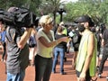 Local news interviewing protestor at BLM protest.