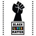 Black Lives Matter square message emblem with black powerful fist symbol poster on white