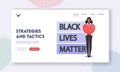 Black Lives Matter Strategies and Tactics Landing Page Template. Antiracist African Character with Heart in Hand Protest