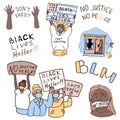 BLM protesters sticker set on white isolated backdrop