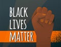 Black Lives Matter vector poster background. Human hand fist pointing up. Protest against racism text at the left side