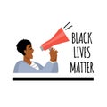 Concept on the theme of racism. Stop racism. The image of a guy screaming in shout, equality. Black lives on matter