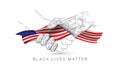 Black Lives Matter. Black and White Hands Together with Concept. Handshake Icon. United State of America flag. Vector Illustration