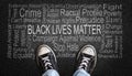 Black Lives Matter Word Cloud on Asphalt Concept of Fighting Racism Royalty Free Stock Photo