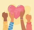 black lives, together diverse hands with world inside heart Royalty Free Stock Photo