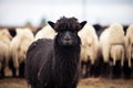black llama with white sheep flock Royalty Free Stock Photo