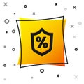 Black Loan percent icon isolated on white background. Protection shield sign. Credit percentage symbol. Yellow square Royalty Free Stock Photo