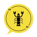 Black Lobster icon isolated on white background. Yellow speech bubble symbol. Vector. Royalty Free Stock Photo