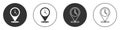 Black Location with clock icon isolated on white background. Circle button. Vector Illustration