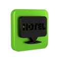 Black Location hotel icon isolated on transparent background. Concept symbol for hotel, hostel, travel, housing rent