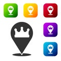 Black Location king crown icon isolated on white background. Set icons in color square buttons. Vector Royalty Free Stock Photo