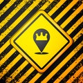 Black Location king crown icon isolated on yellow background. Warning sign. Vector