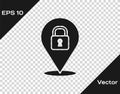 Black Location lock icon isolated on transparent background. The concept of the house turnkey. Vector