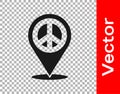 Black Location peace icon isolated on transparent background. Hippie symbol of peace. Vector