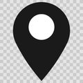 Black location point with white dot. Location map icon on checkered background