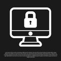 Black Lock on computer monitor screen icon isolated on black background. Security, safety, protection concept. Safe Royalty Free Stock Photo