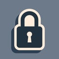 Black Lock icon isolated on grey background. Padlock sign. Security, safety, protection, privacy concept. Long shadow Royalty Free Stock Photo