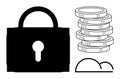 Cybersecurity and Financial Safety Represented by Lock, Coins, and Cloud Royalty Free Stock Photo